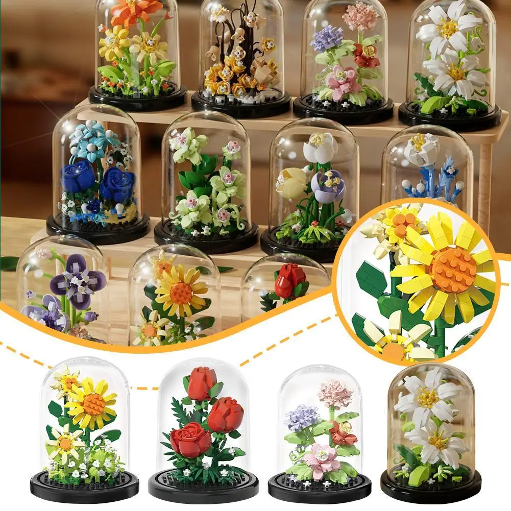 Вечные цветы строительные блоки подсолнухи розы гвоздики гибискус горшечные