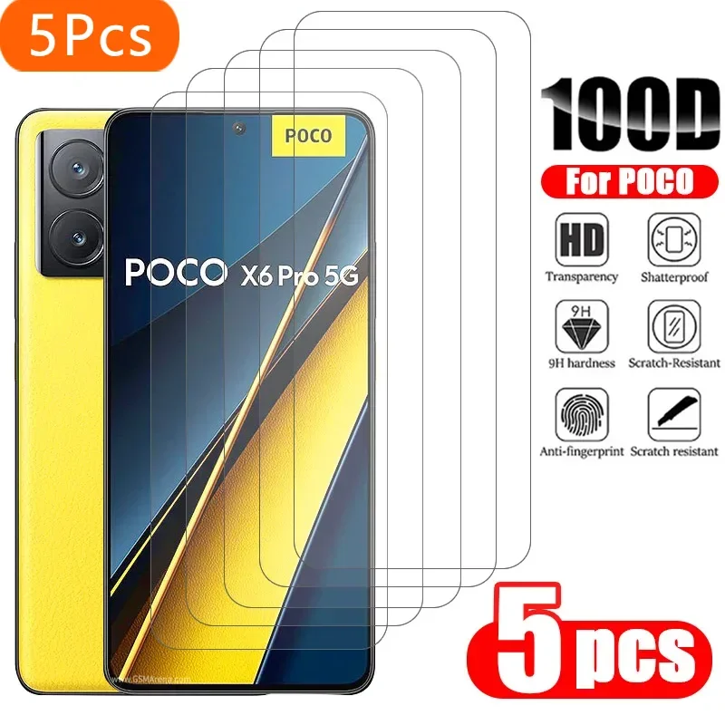 5 шт. Защитное стекло для Xiaomi Poco X6 Pro X3 X5 F3 M5 M5S M4 экрана Закаленное на 11T 13T Lite 5G NE