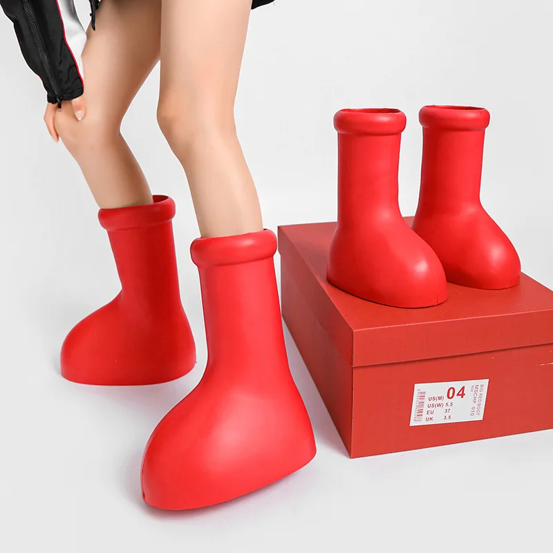 

Женские сапоги с круглым носком, красные сапоги до колена, без застежки, с воздушным шаром, однотонные брендовые сапоги, 2023