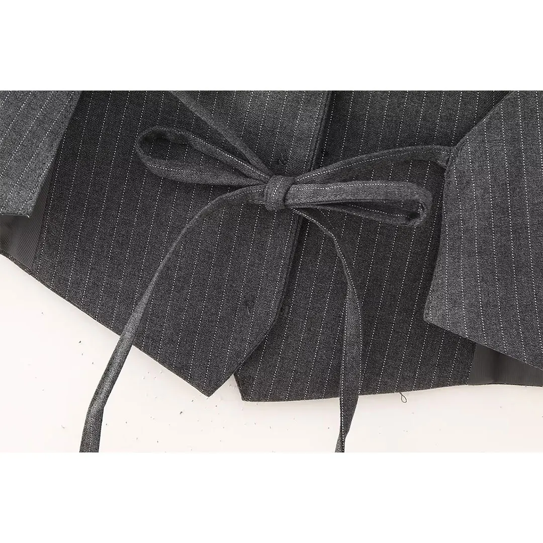 Модный женский полосатый жилет DUOPERI с открытой спиной и V-образным вырезом