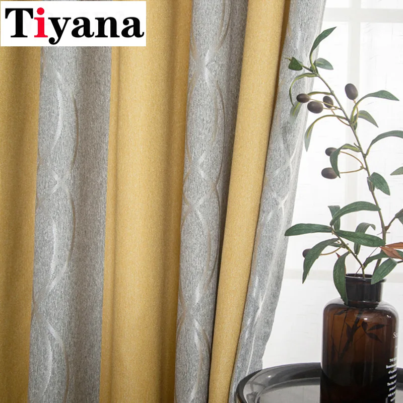 

Nordic Linen Splicing Striped Yellow Blackout Curtains For Living Room Bedroom Drapes Window Curtains Custom Cortinas Rideaux