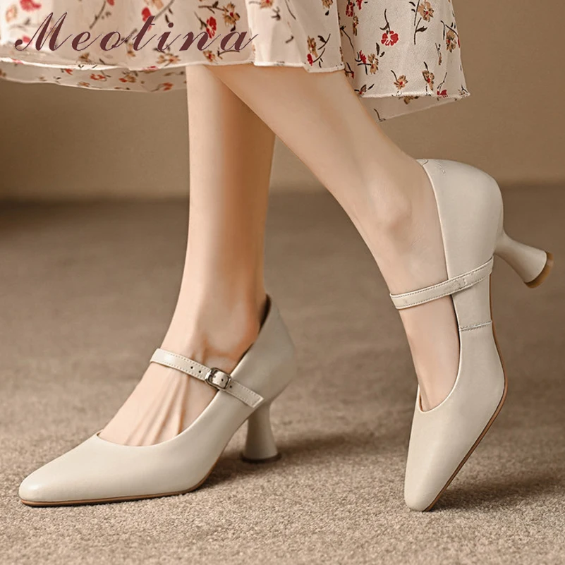 

Туфли Meotina женские из натуральной кожи, туфли-лодочки с круглым носком, туфли-лодочки на высоком каблуке, с пряжкой, странный стиль, весна-лет...