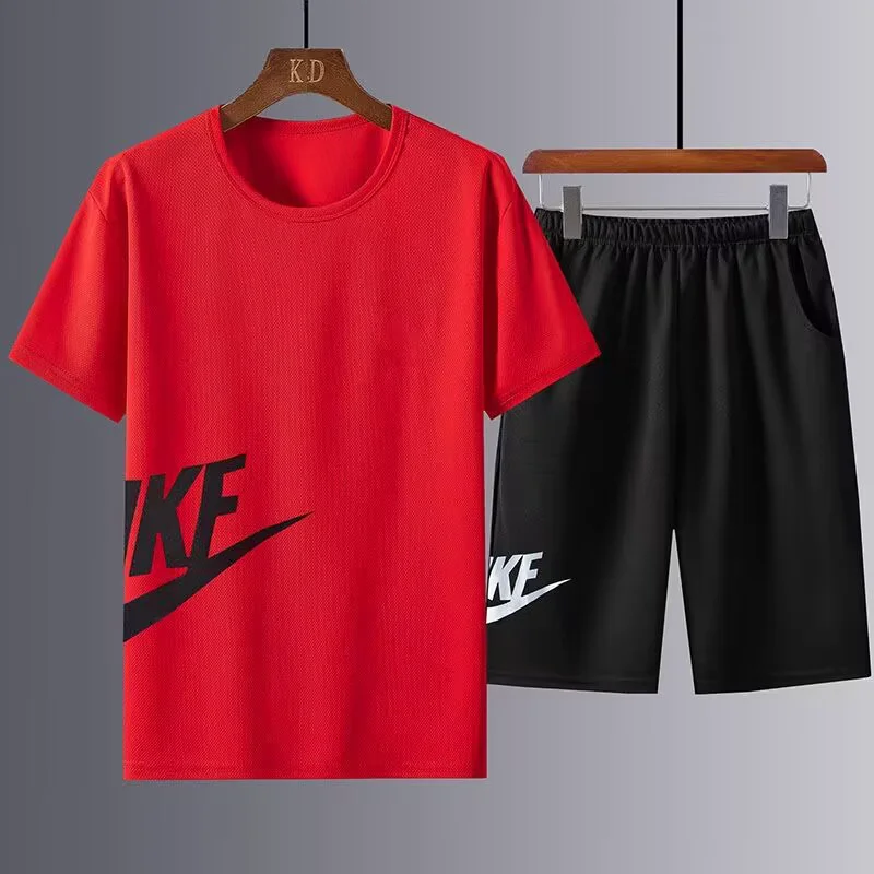 Summer Men's Sportswear Brand Fitness Suit Running Clothes Casual T-shirt + Shorts Sets Breathable 2 Piece Jogging Tracksuit Men