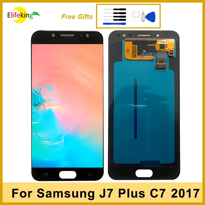 OLED-дисплей 5,5 дюйма для Samsung Galaxy C7 C7100, ЖК-экран для Samsung J7 Plus C710F, сенсорный дигитайзер в сборе, замена экрана