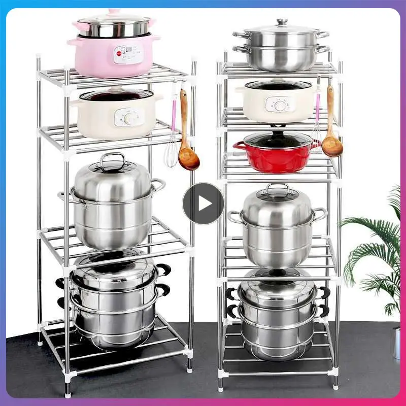 

Multi-layer Kitchen Bathroom Rack Stainless Steel Floor-stand Storage Rack Microwave Oven Pot Towel Shelf Home Space Organizers