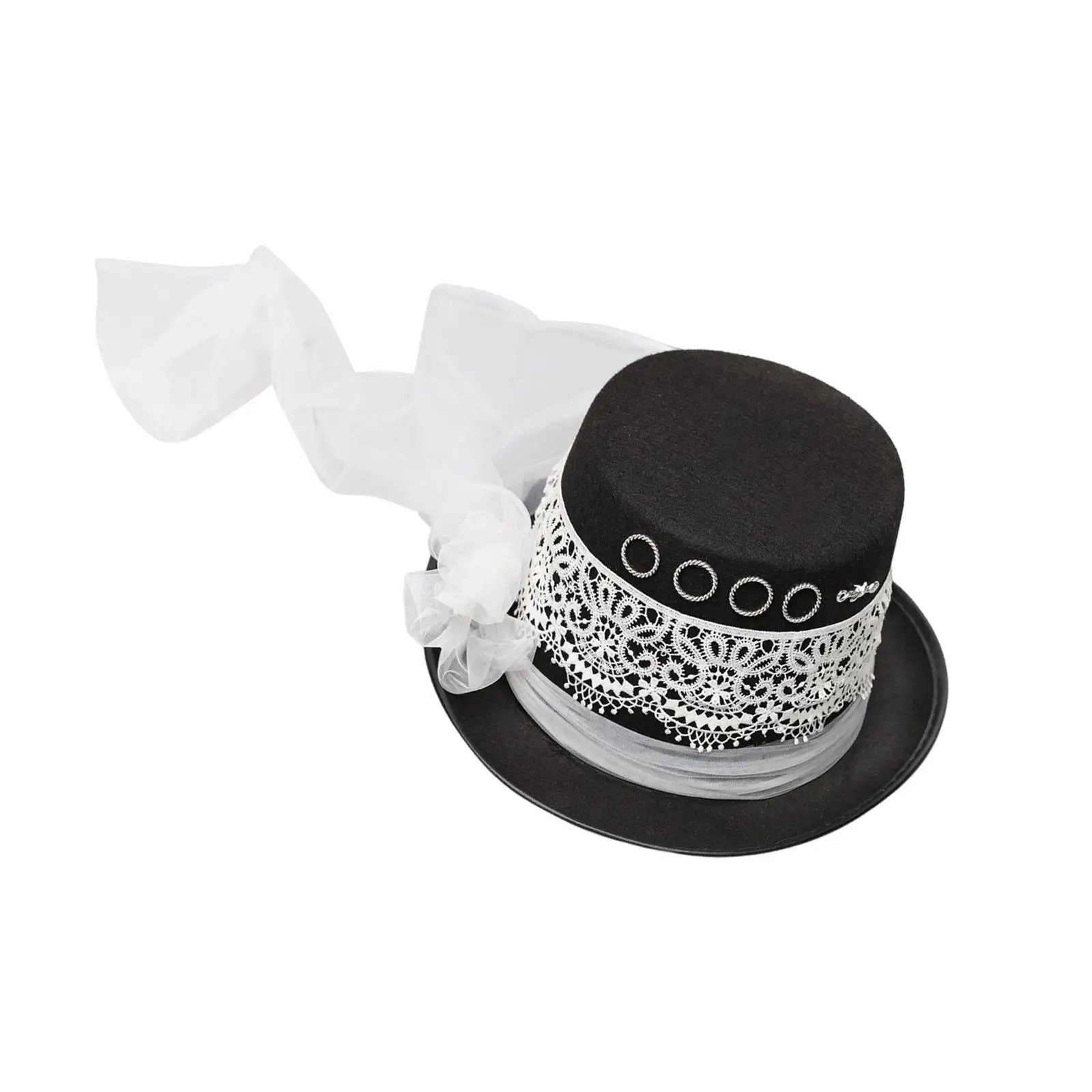 

Retro Women Steampunk Top Hat White Lace Decor Veil Costume Hat, Jazz Hat Cosplay Head Wear Black Durable DIY Yourself Elegant