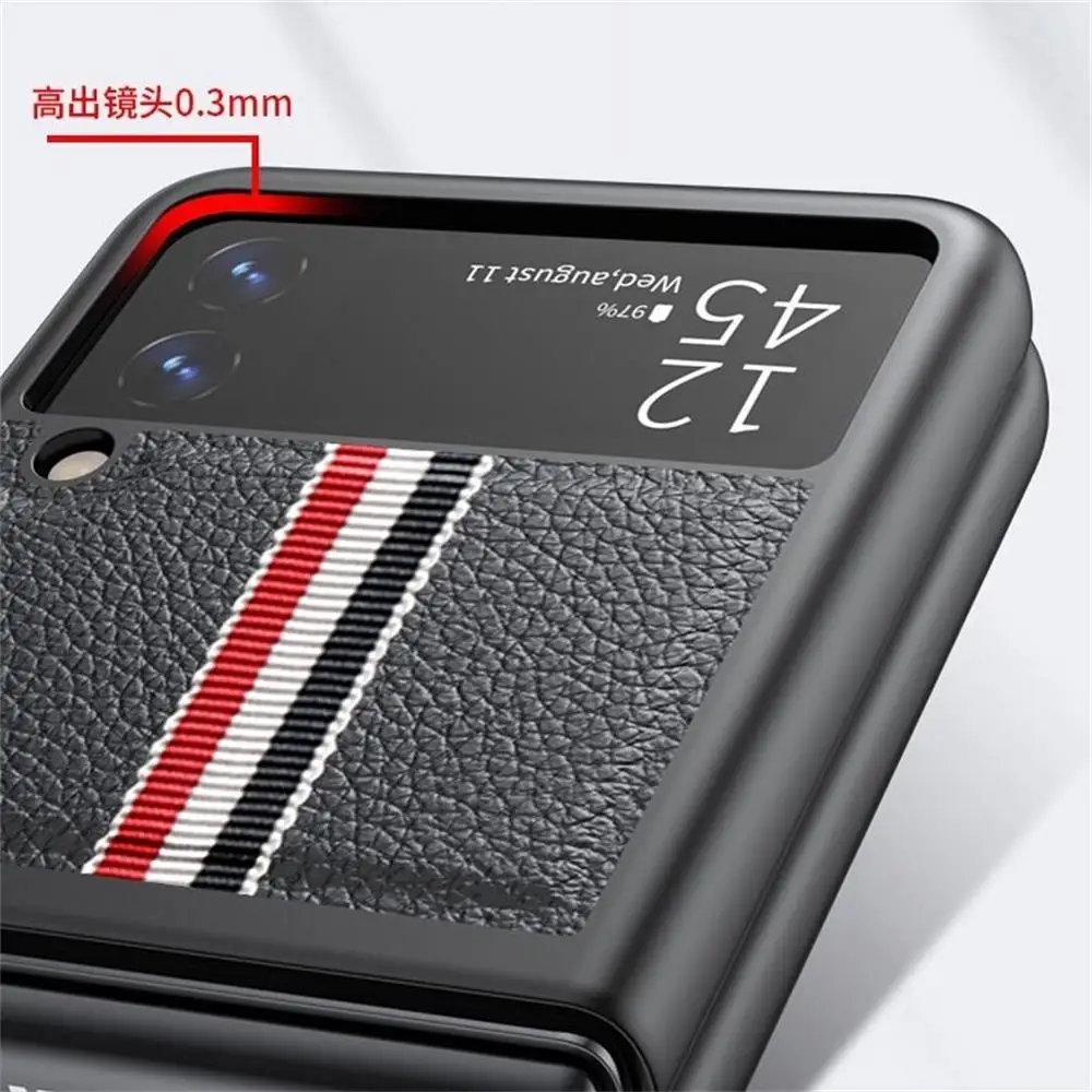 Kup Luksusowy Pasek Litchi Tekstury Skórzany Pokrowiec Do Samsung Galaxy Z Flip 4 3 Flip4 Flip3 Składany, Odporny Na Wstrząsy Ochronny Twardy Futerał