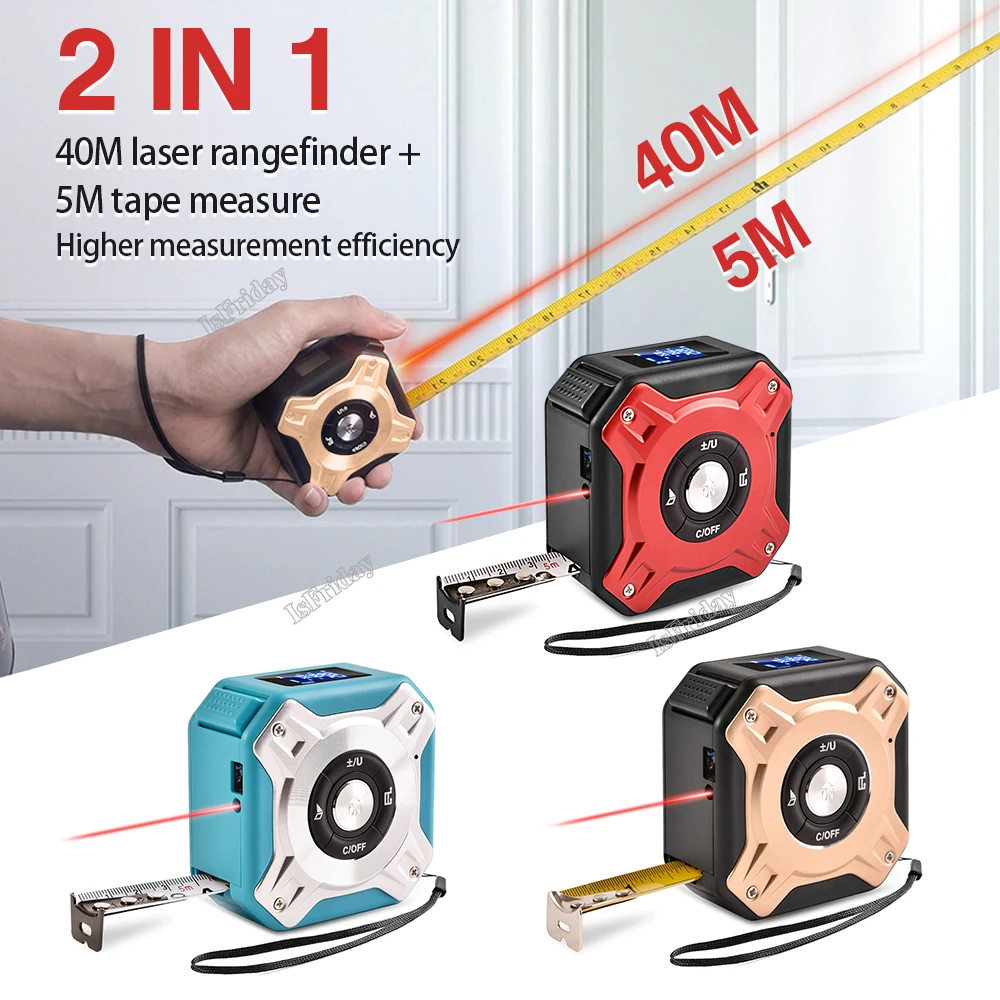 

40M Laser Tape Measure Distance Meter Stainless Digital Retractable Roll Cord Rangefinder Woodworking Laser Measuring Tool