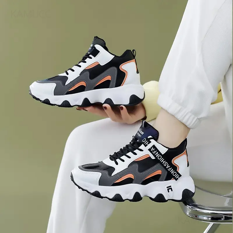 

New Women Lace Up Sneakers Woman Thick Sole Non-slip Shoes Lady Waterproof Colorblock Chunky Sneakers Female Casual Shoes
