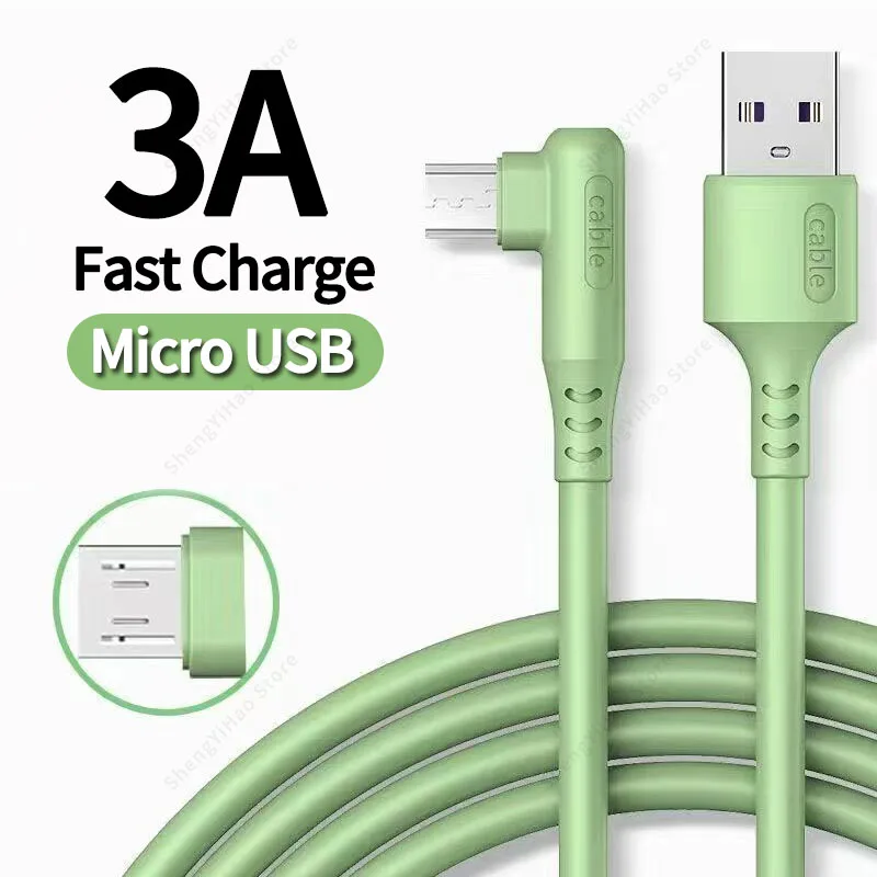 

3A Fast Charging Micro USB Cable for Huawei Xiaomi Redmi Samsung OPPO 90 Degree Elbow Data Cord Mobile Phone Charger 1M/1.5M/2M