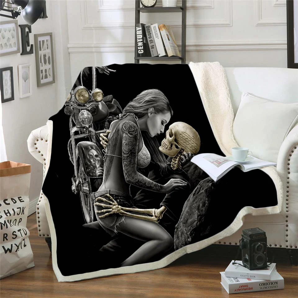Постельное белье плюшевое одеяло с черепом из шерпы готическое постельное