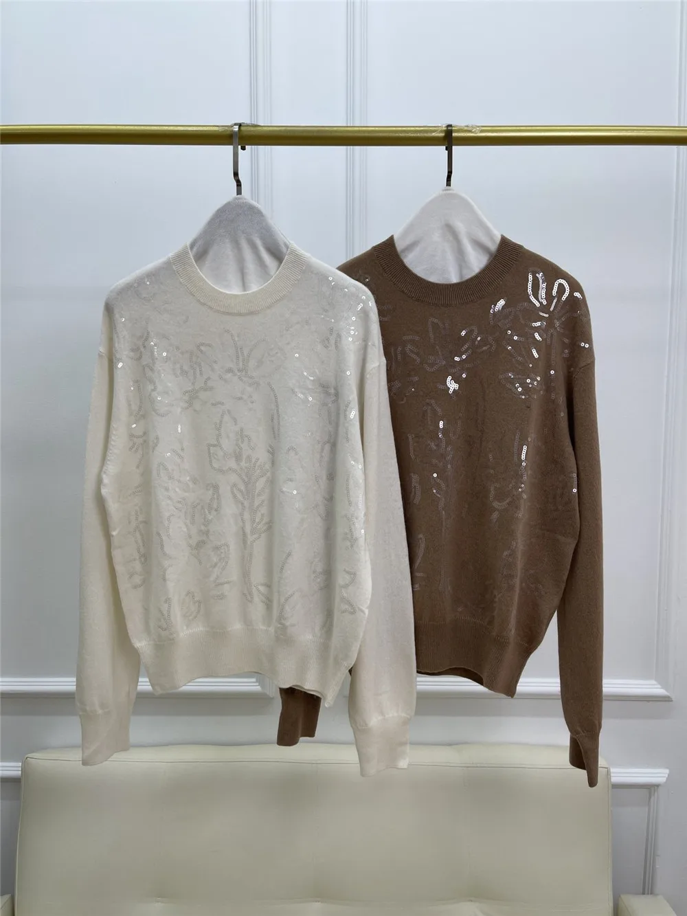 Женский Осенний вязаный пуловер с круглым вырезом и длинным рукавом