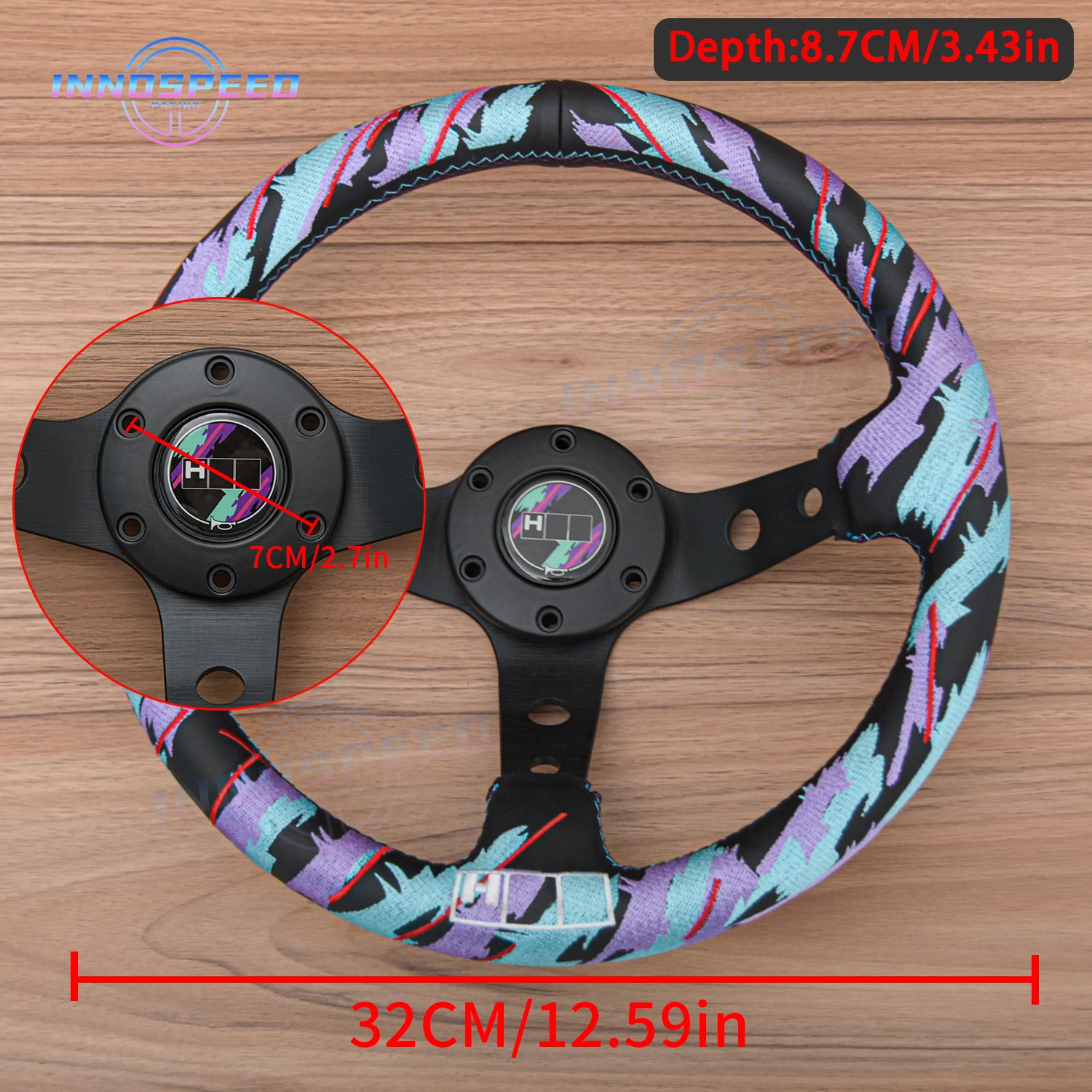 Фото Новый 13-дюймовый 320-миллиметровый игровой руль JDM Sim Racing, универсальный кожаный руль с камуфляжной вышивкой и глубоким блюдом №2
