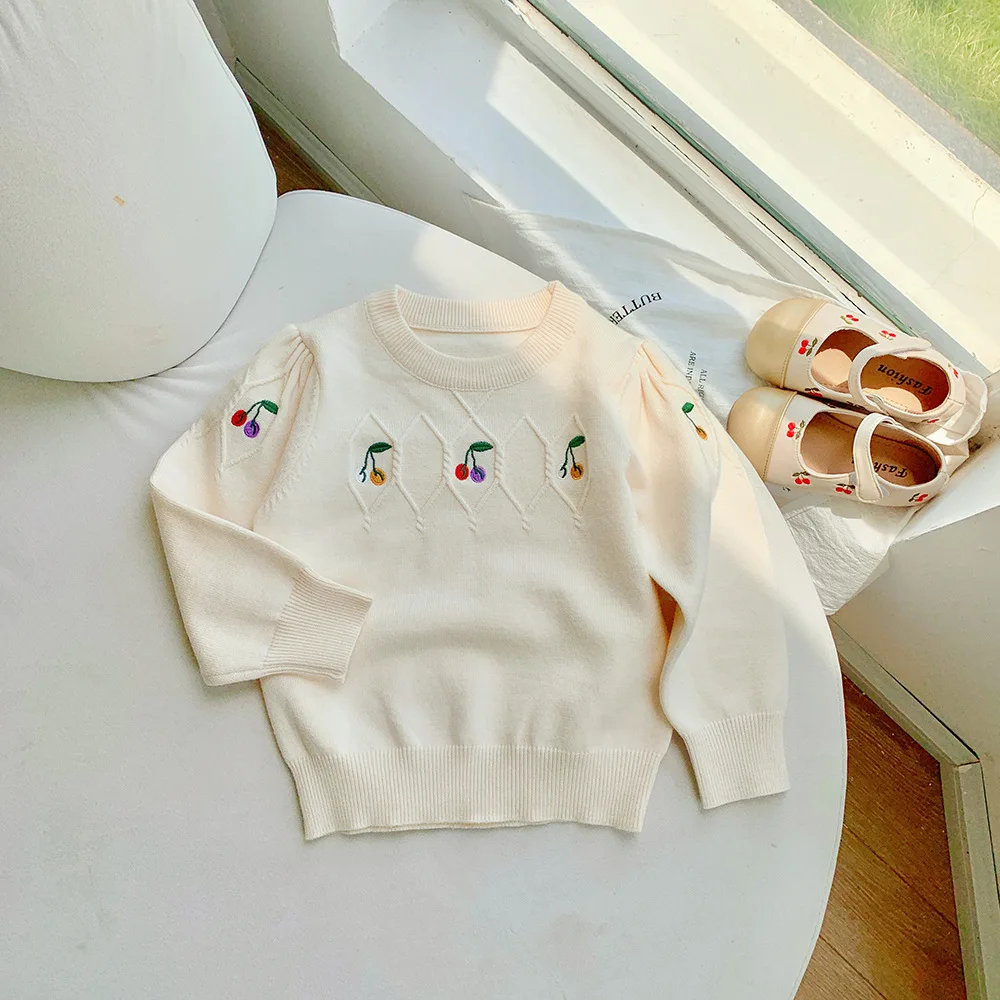 Свитер для маленьких девочек свитер с цветочной вышивкой трикотажная одежда