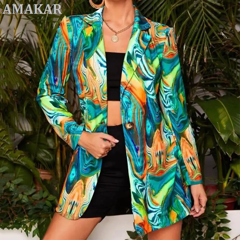

Vintage Letter Irregular Printing Blazer Women Jacket High Street Fashion 2021 New Plus Size Elegant Lady Coat American Stylish