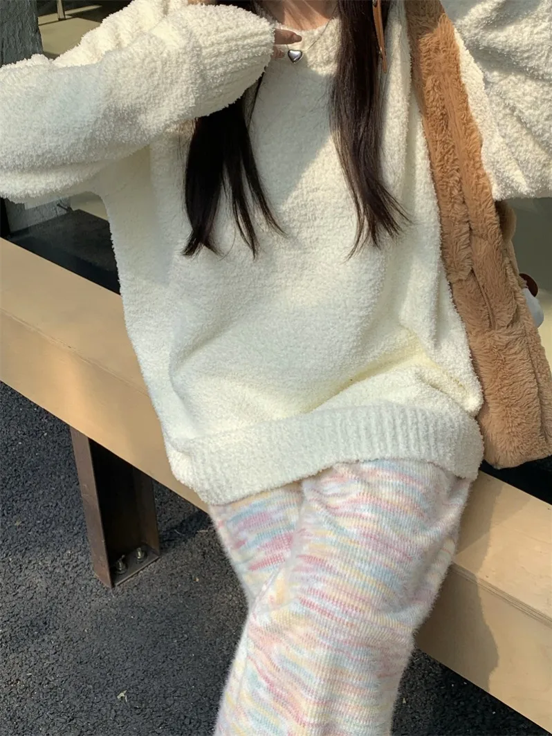 Pphome Milk Huhu Мягкий клейкий свободный свитер для женщин на осень и зиму Радужные