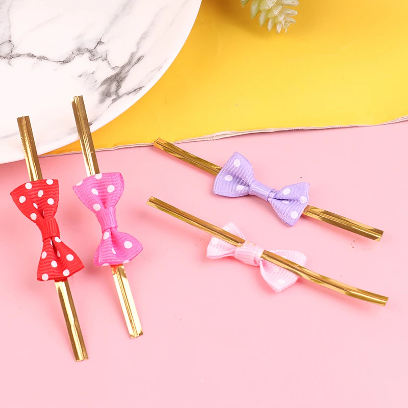 

20pcs Bow Tie Wrapping Golden Wire Bowknot Binding Lollipop Candy Packaging Bags Fastener Sealing Fixed Ties Gift Box Supplies