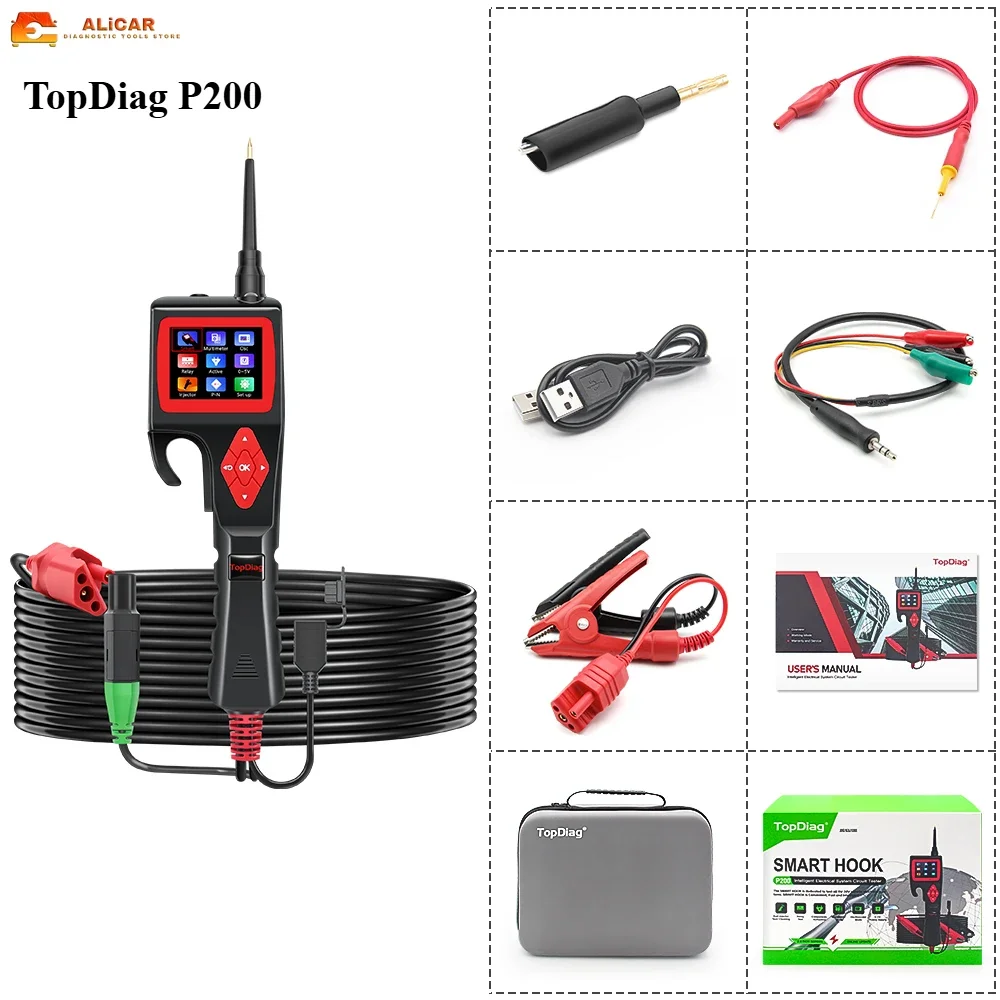 2024 Best TopDiag P200 12 В 24 SMART HOOK Power Probe Автомобильный тестер цепей Реле Тест для