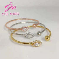new 3 color cuff bracelet for women shiny white cubic zircon bracelet 3pcsset gold color bangle bride elegant wedding jewelry