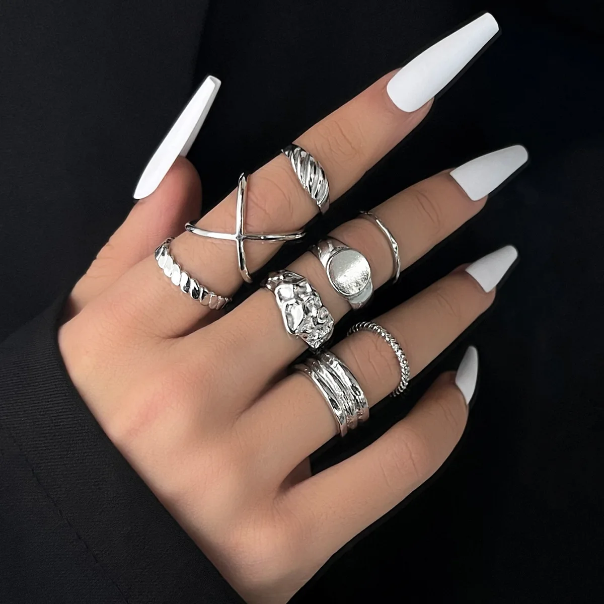 

European and American Personality Simple Fashion Irregular Ring Metal Joint Ring Temperament Set Eight Pieces