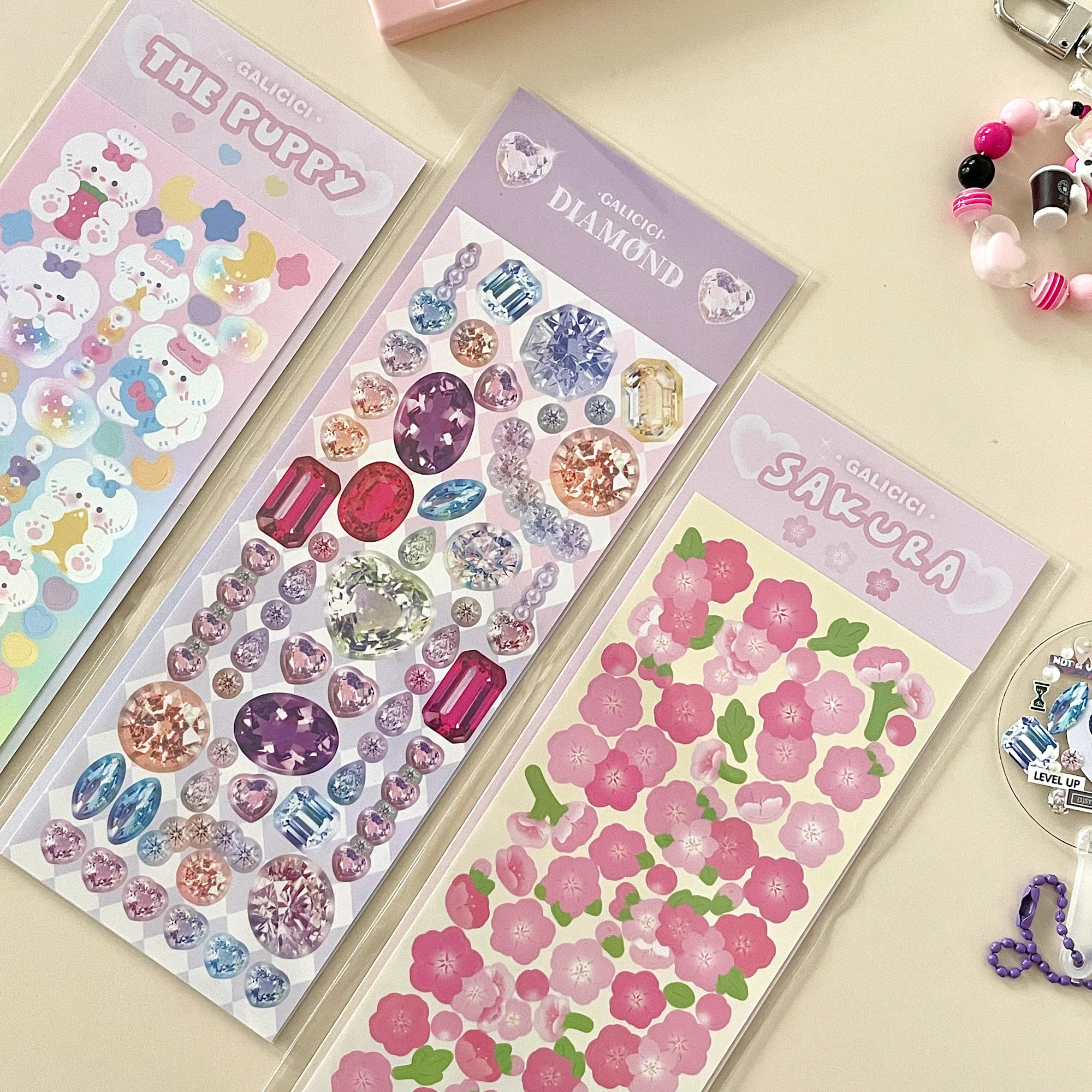 

Korea Ins Cherry Blossom Diamond Laser Goo Card Sticker DIY Scrapbook Collage Star Chasing Album Decoration
