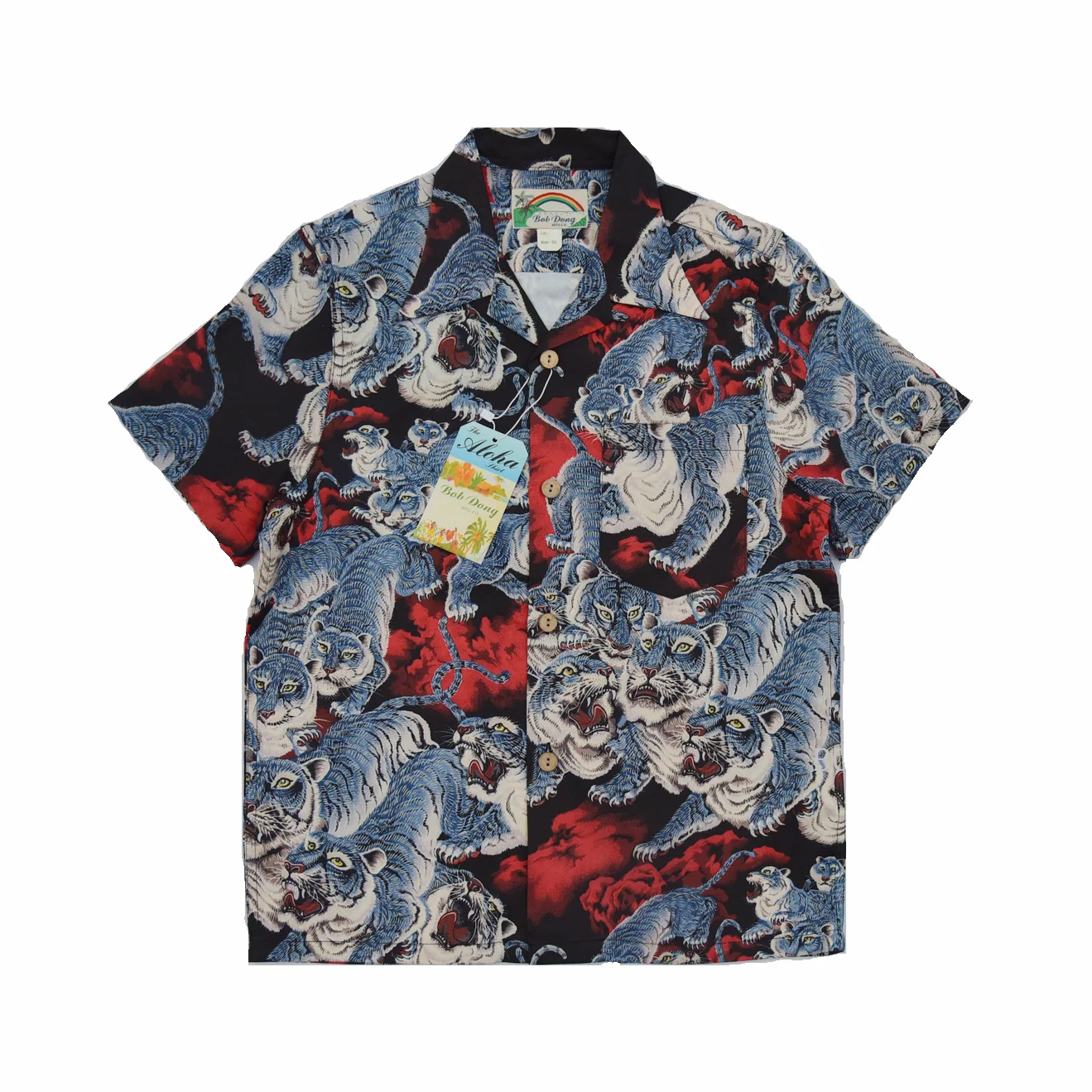 

BOB DONG One Hundred Tigers Hawaiian Shirts Men Tropical Aloha Short Sleeve