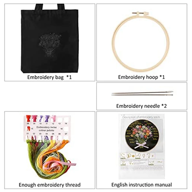 Стартовый Набор для вышивки начинающих с 1 холщовой сумкой-тоутом обручем и иглой