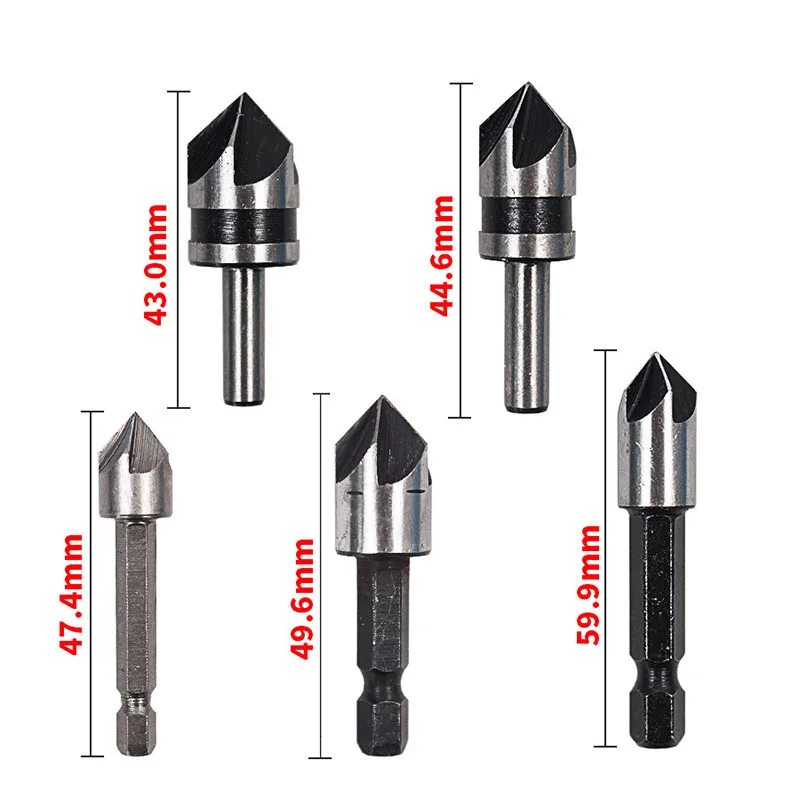 

5Pcs/set Chamfer 82 Degree 5 flutes Chamfering Edge Mill Cutter Wood Drilling Countersink Drill Bits High Speed Steel