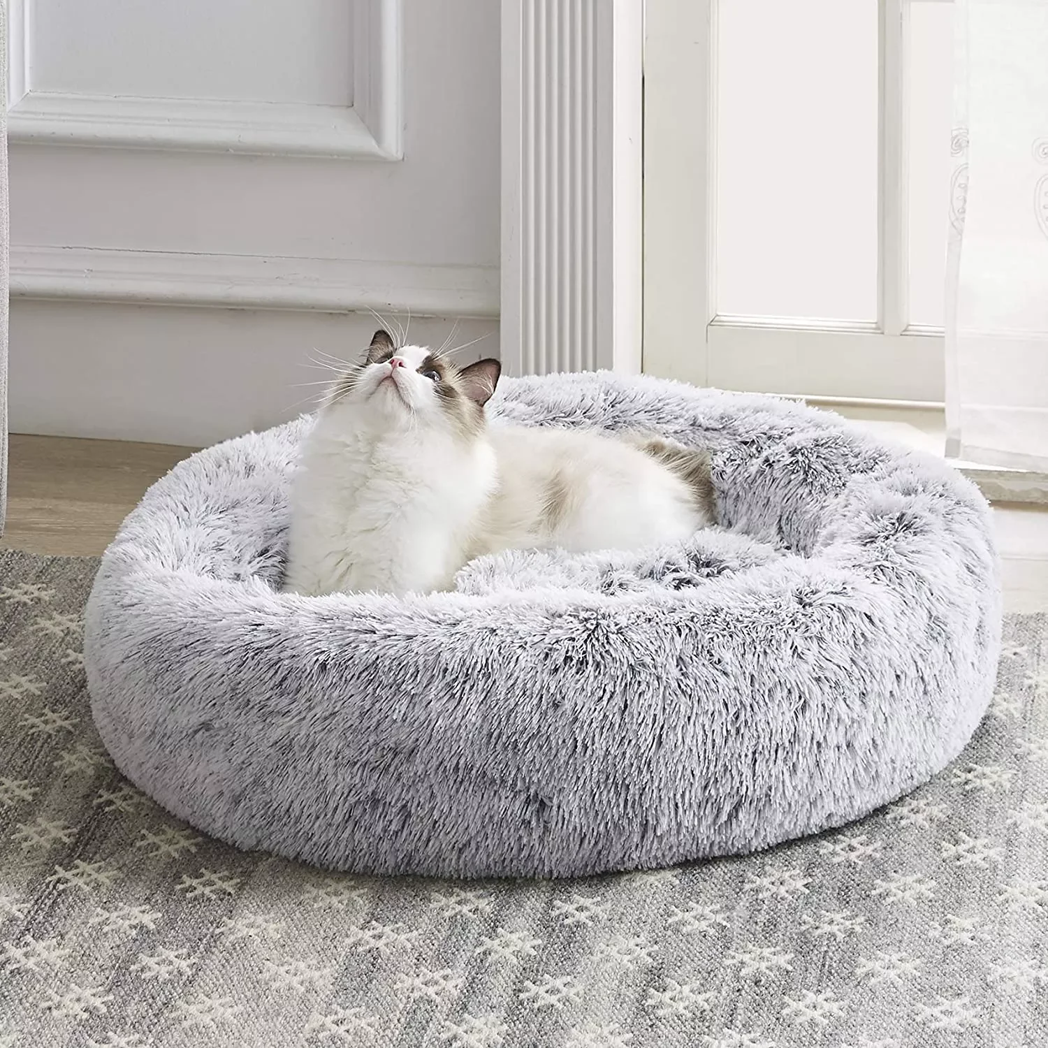 

Calming Cat Bed Soft Round Dog Beds Anti-Anxiety Donut Cuddler House Warming Cozy Fluffy Plush Fleece