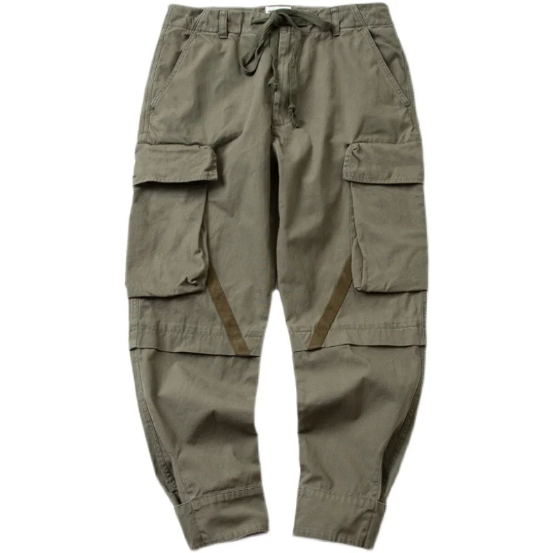 Japanese Style Large Pocket Overalls Leggings Men's Loose Casual  Military Green Pencil Pants High Street Spring and Autumn