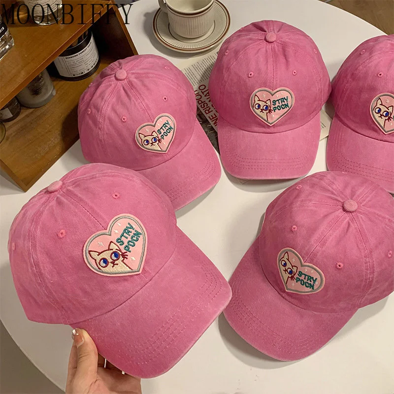 

Lovely Cat Visor Hat Bonnet Fashion Rose Pink Baseball Caps for Women Embroidery Ins Hip Hop Outdoor Hats Trend Snapback