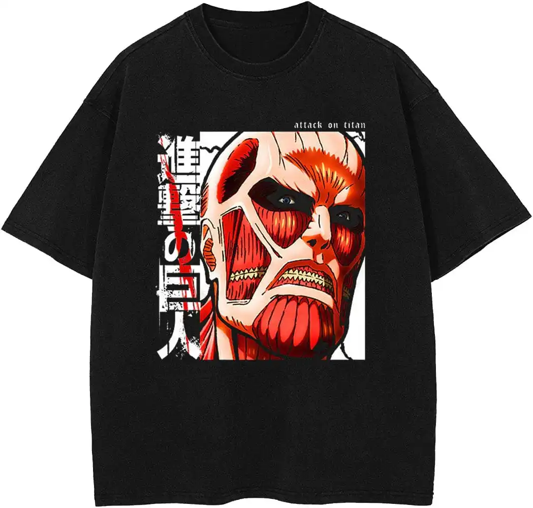 

Men Japan Anime COLOSSAL TITAN Cartoon 100% Cotton Oversized T-shirt Unisex Manga Funny Black Tops Tee Women Clothes