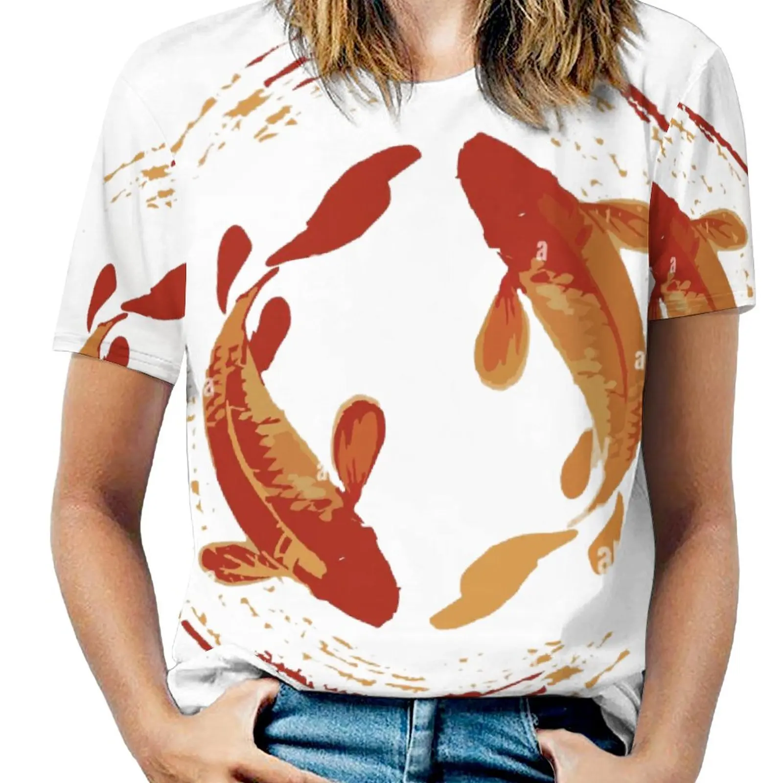 

Couple-of-koi-fish-in-japan-or-china-art-style-for-luck-prosperity-and-good-fortune-2A7B8AT T-shirt Round Neck Tees Hipster Home