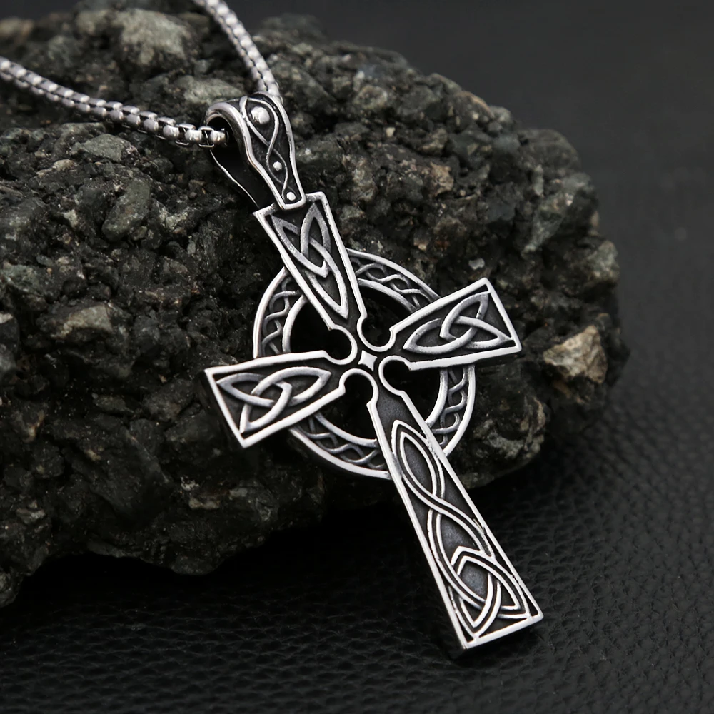 

Fashion Retro Nordic Celtic Knot Pendant for Men Women Punk 316L Stainless Steel Cross Necklace Biker Amulet Jewelry Wholesale