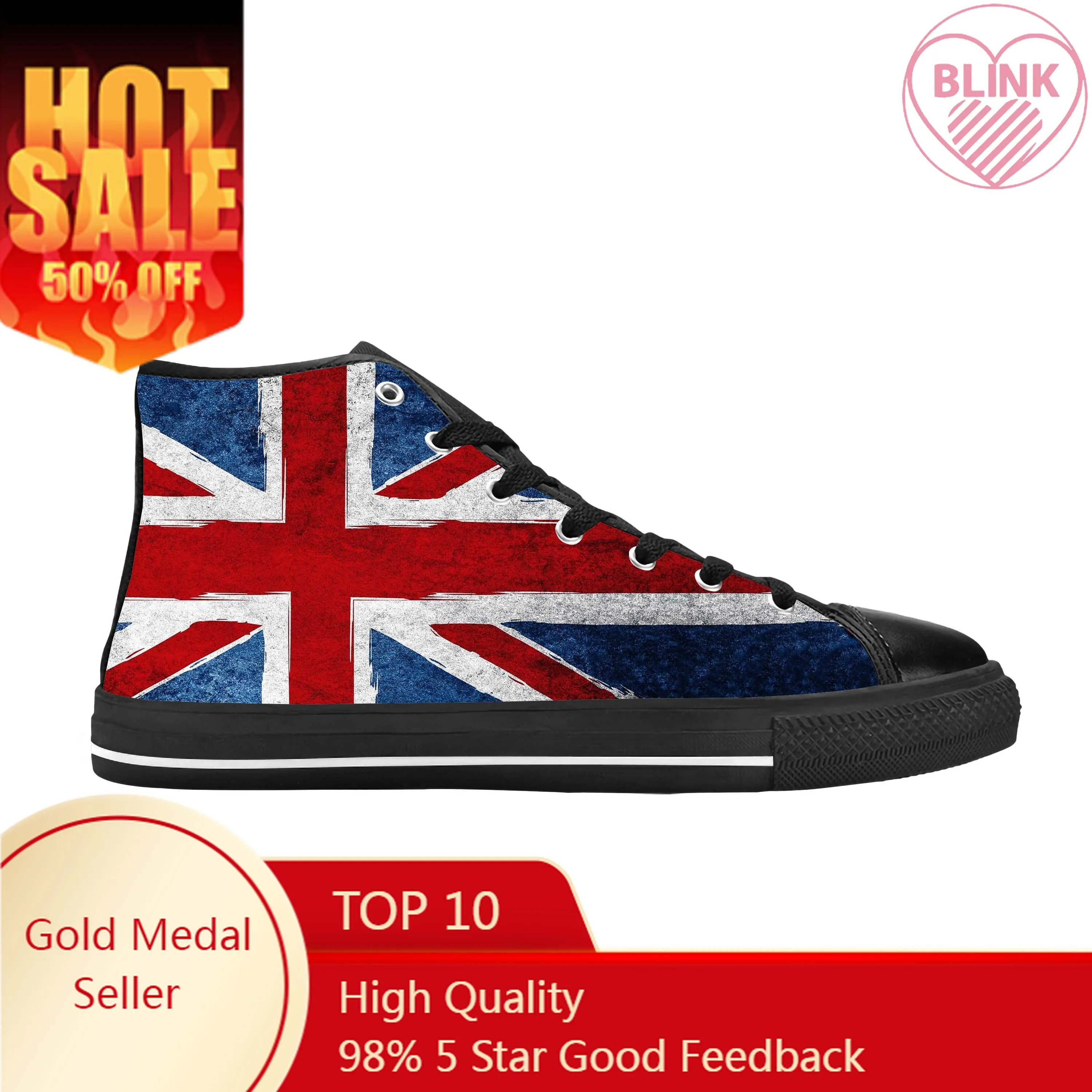 

UK England Union Jack British Great Britain Flag Casual Cloth Shoes High Top Comfortable Breathable 3D Print Men Women Sneakers