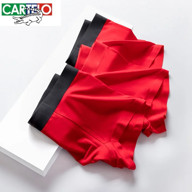 

Cartelo Modal Men Underwear Antibacterial Underwear Boxer Red Traceless Underpants Breathable Elasticity 3pcs Male panties