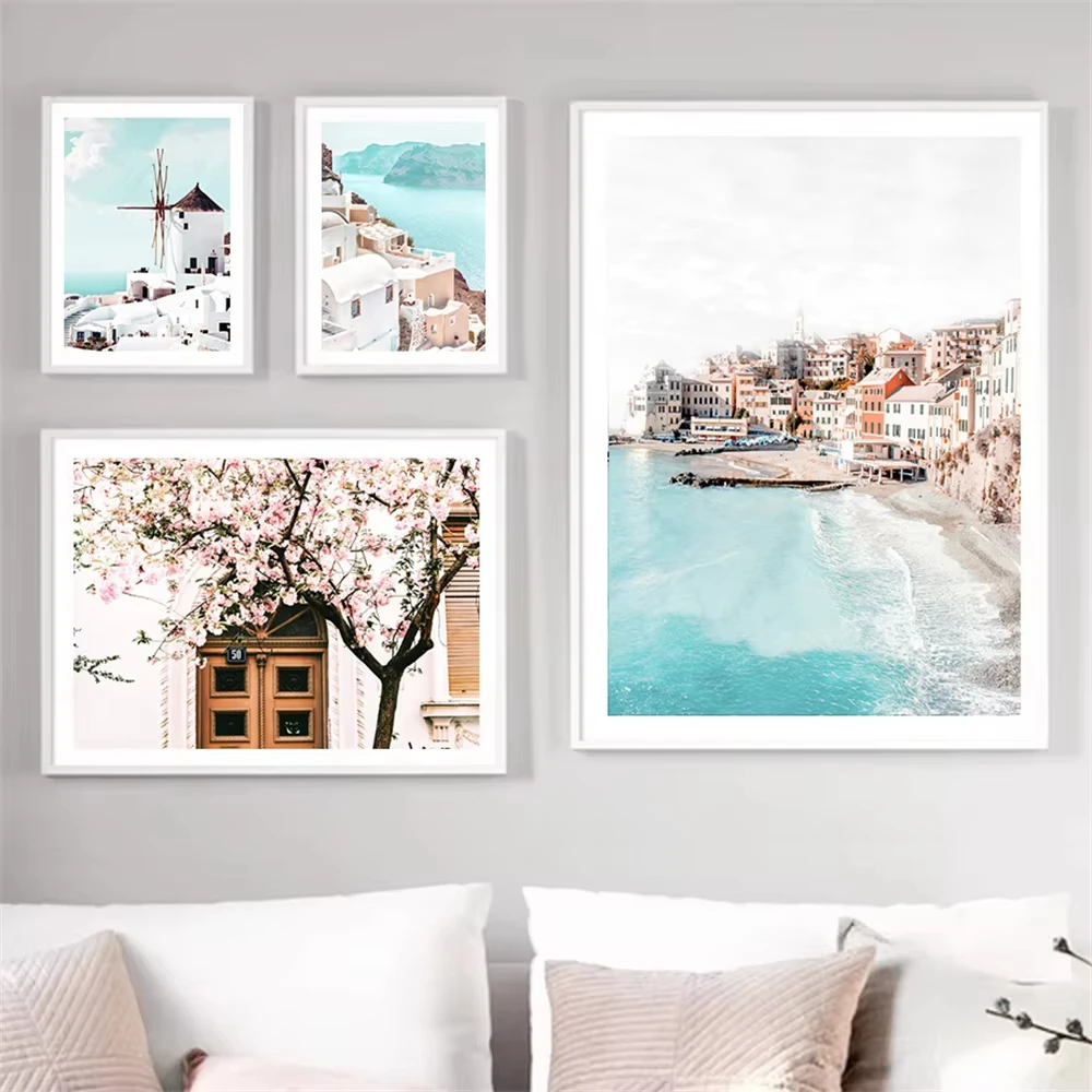 Санторини греческий остров итальянский постер настенное искусство в прибрежном