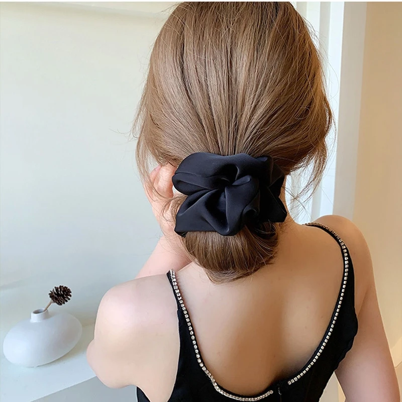

Elegant Silk Elastics Hair Band Solid Scrunchies For Women Korean Hair Ties Ladies Ponytail Hold Hair Accessories Hair Rope 2023