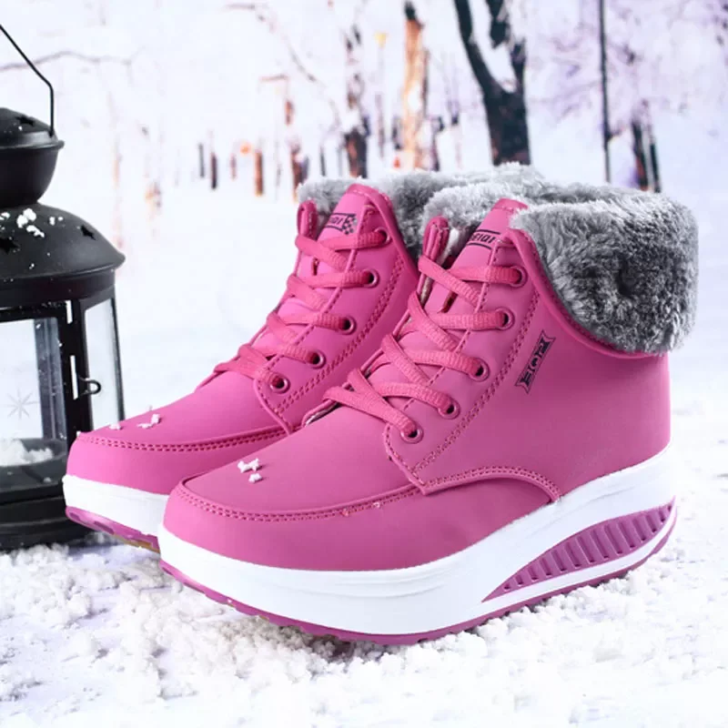 

2022New winter ankle boots 2022 lace-up fur plush plaform boots women solid wedges women shoes female fashion snow boots new bot