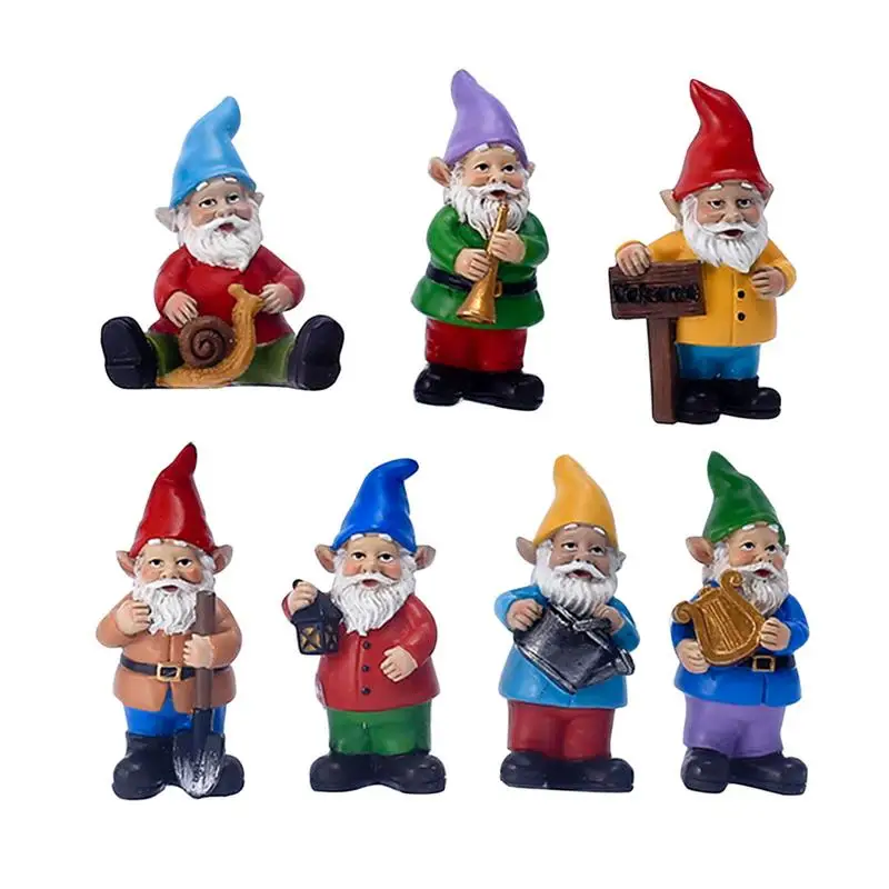

Outdoor Gnome Statues 7Pcs Dwarf Garden Statues Cute Patio Yard Lawn Porch Decoration Mini Sculptures For Home Office Cafe On