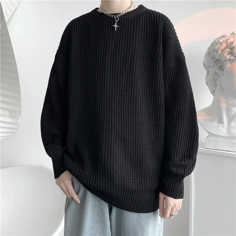 

2023 модный мужской свитер в стиле Харадзюку осень/зима однотонный вязаный свитер Корейская версия Свободная Повседневная футболка