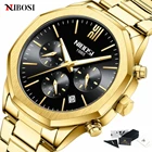 Часы наручные NIBOSI Мужские кварцевые, брендовые Роскошные модные спортивные водонепроницаемые с хронографом, золотистые