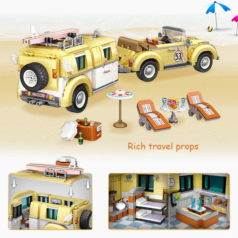 Фото Конструктор MOC креативный, Серия RV, жук, универсал, технический автомобиль, конструктор, городской мини-кемпер, автомобиль, кирпичи, наборы, детские игрушки, подарки №3