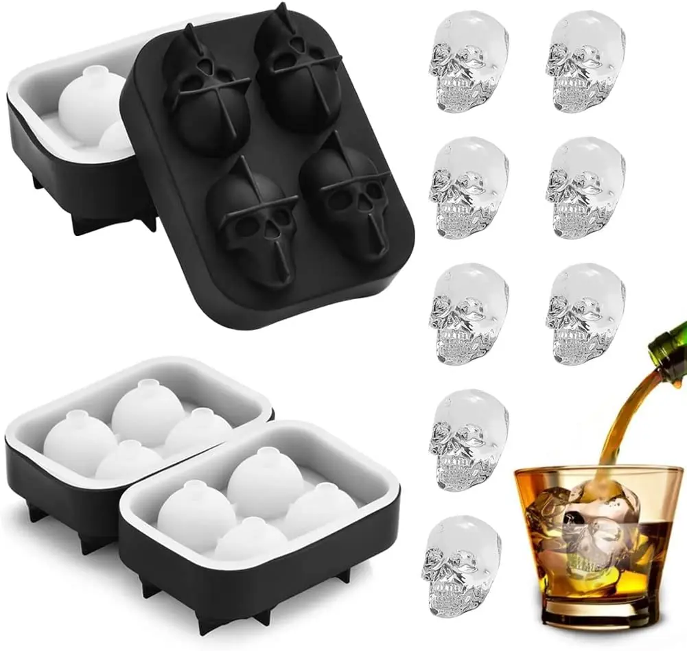 

SILIKOLOVE 3D Skull Ice Mold Silicone Ice Cube Tray for Funny Skull Ice Cubers Maker for Whiskey Cocktails and Juice Beverages