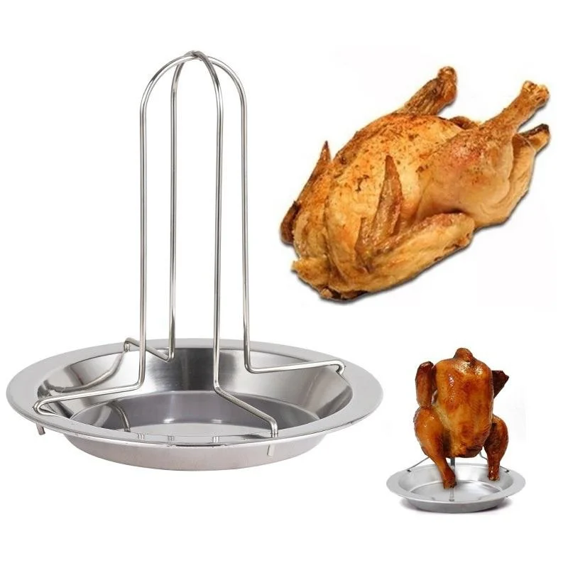 2023 Upgrade Stainless Steel Grilled Chicken Roaster Upright Holder Rack Non-stick BBQ Baking Pan Grilling Tool Accessories