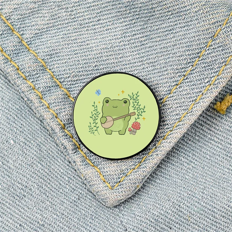 

Kawaii Cute Frog Banjo Butterfly Pin Brooches Hard lapel pins Backpack Jackets Bags Accessories for Lover Girl Friends