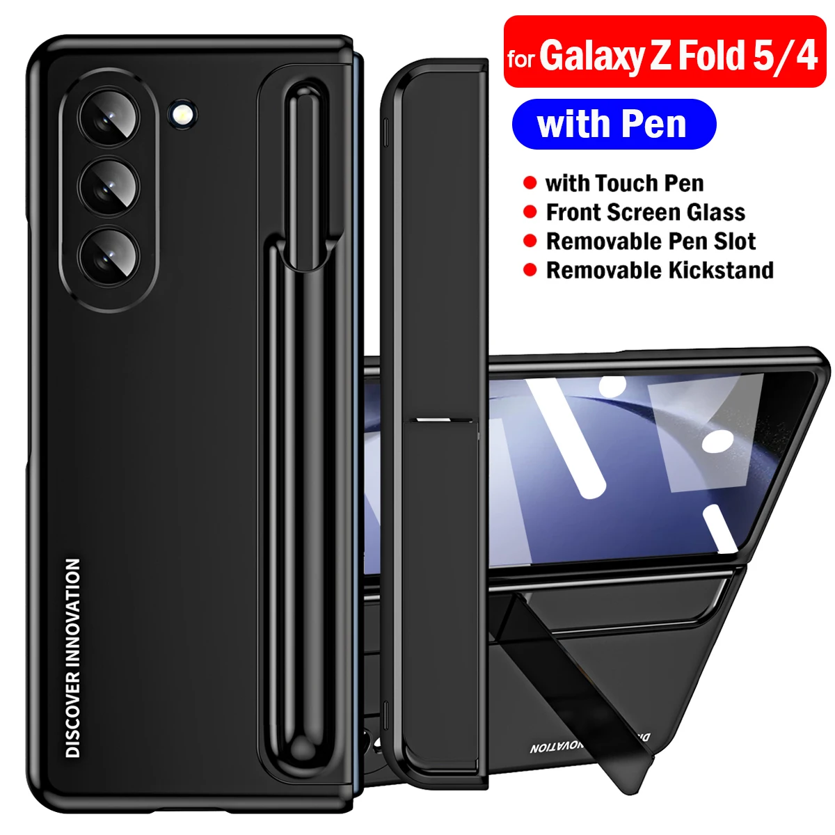 

Чехол с покрытием для Samsung Galaxy Z Fold 5 4, чехол со съемным слотом для ручки и подставкой, стеклянный чехол для Z Fold 4 5, чехол с ручкой