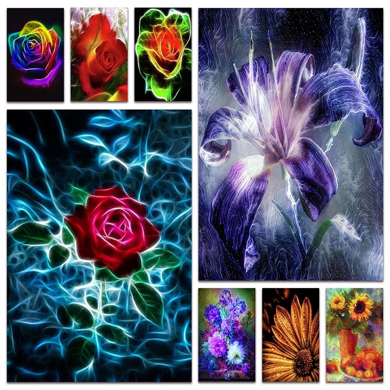 

New DIY Diamond embroidery Flower Rose 5D Full Diamond painting mosaic picture sunflower tulip cross stitch Home decor E062