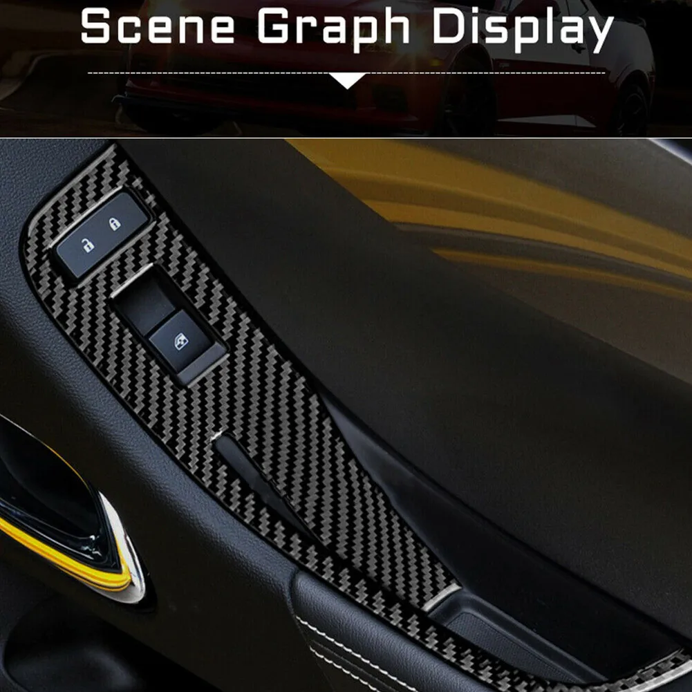 

For Camaro 2010-15 Car Door Shift Switch Panel Carbon Fiber Sticker Trim Car Accessories High Quality Window Button Trim