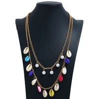 bohemian vacation style multilayer colorful shell pearl necklaces for women retro gold color choker necklace beach party jewelry